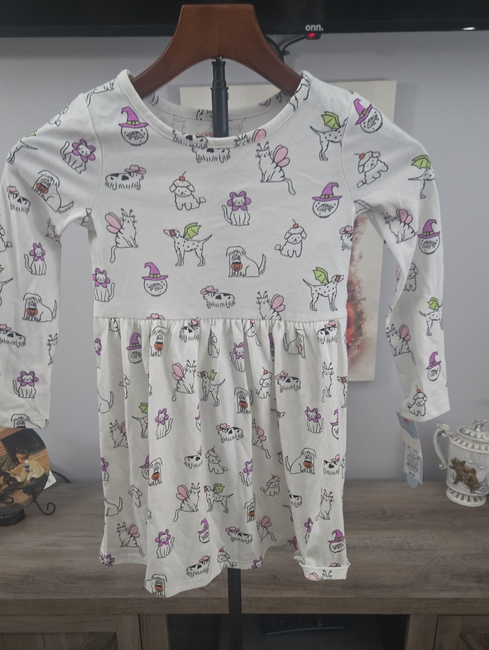 Cat & Jack Halloween Themed White Long-Sleeve Printed Girls Dress